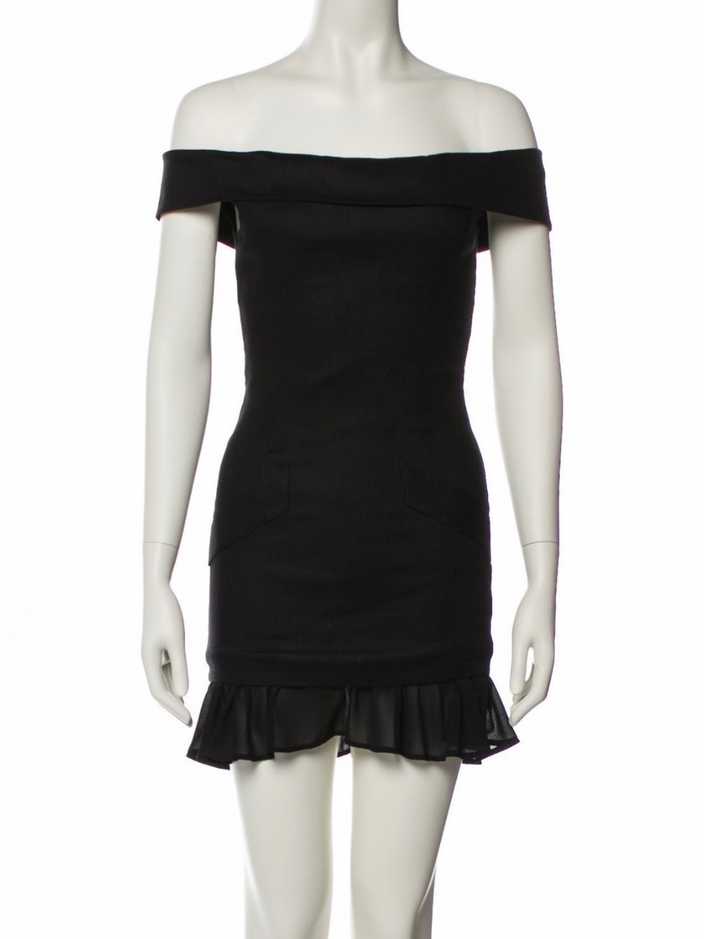 Stone Cold Fox Black Off-Shoulder Ruffle-Hem Mini Dress